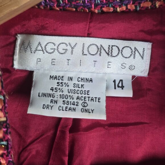 Maggy London Petites Cropped Tweed Silk Blend Blazer Pink Multicolor Classic - Picture 3 of 16